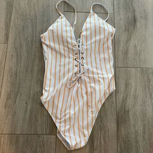 Women’s Yellow Stripe One Piece with Ties